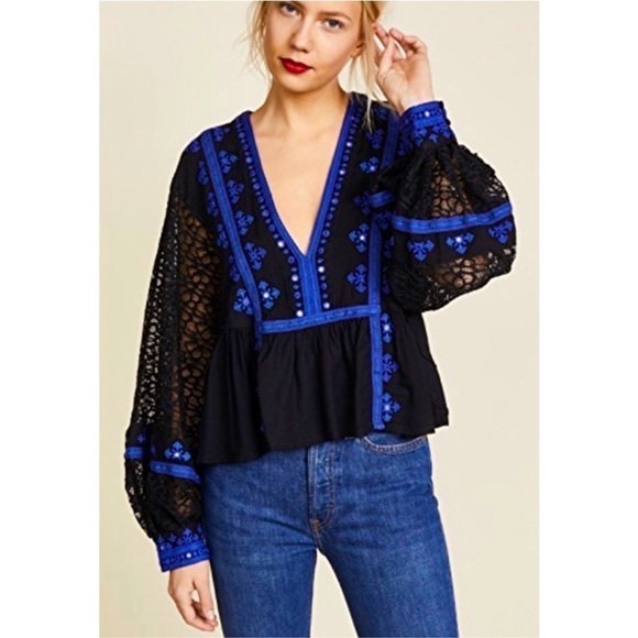 Free People Boogie All Night Long-sleeve Crop Blouse - Picture 1 of 9